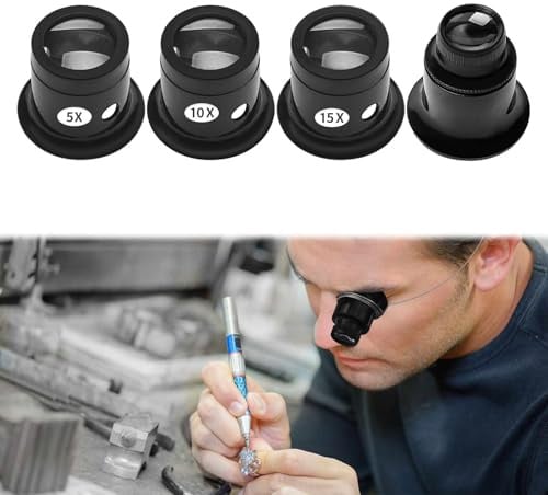 Jewellery Magnifying Glass,4PCS Jewelers Loupe,Professional Jewellers Magnifying Glass 5X 10X 15X 20X,Jewelers Magnifying Glass,Watch Jewelry Diamond Coin Gem by Jewellers Loupe.