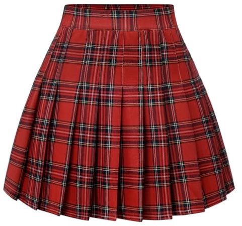 Timormode Pleated Skirt for Women Short High Waist Skirt Tennis School Skirt TMBZQ20 Red Plaid L
