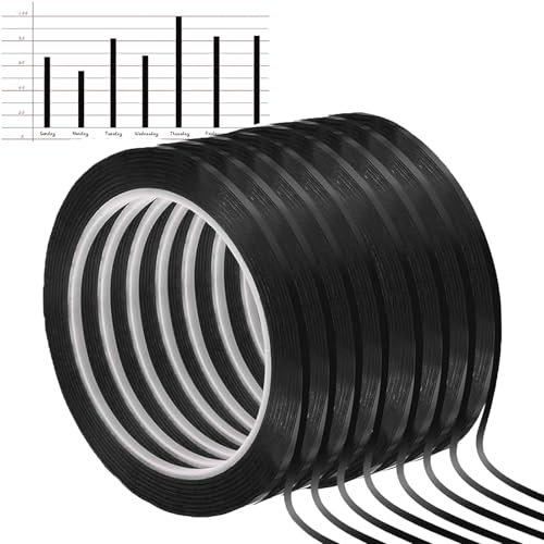 8 Rolls of 3mm X 66m Whiteboard Tapes, Whiteboard Tape Grid Marking Tape, Thin Black Tape, Self Adhesive Whiteboard Gridding Tape for Graphic Chart Marking DIY Art in Office School Home