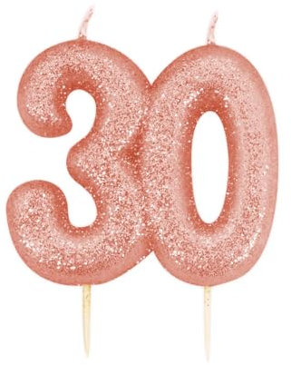 Anniversary House Metallic Rose Gold Glitter Birthday Candle, Number 30, 30th Birthday Cake Topper, 7cm, Cake Decorations, Candles for Cake, Pack of 1, 30th Birthday Decorations for Women, AHC246