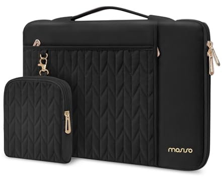 MOSISO Housse Ordinateur 13-14 Pouces Compatible avec MacBook Air/Pro 13/Pro 14,Pochette Matelassé Petal 13,3 Pouces avec Verticale Horizontale Poches&Petit Sac&Poignée&Ceinture,Noir