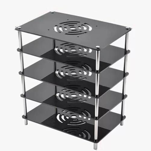 ZIUSFAC Mini Audio Rack Supports De Composants Vidéo en Acrylique Supports Audio pour Appareils HiFi Noir Media Stand À 1-5 Etagères, pour Home Cinéma Bureau(Black,5-Tier)