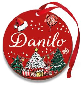 Personalisierte Weihnachtskugel mit Namen, Weihnachtsdekoration, 100 % italienisch, Rot, 8 cm (Rot, Danilo)