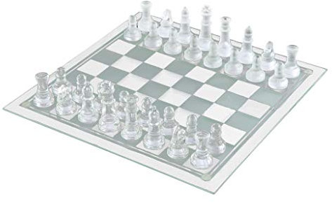 Wdfnexalai Juego de ajedrez de cristal, piezas elegantes y juego de mesa de cristal, esmerilado, transparente, 20 x 20 cm