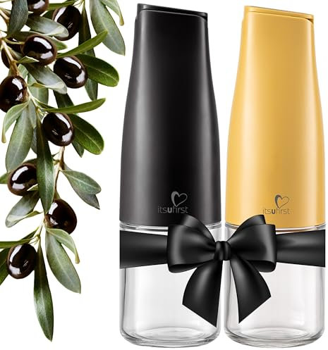 Olive Oil and Vinegar Dispenser Set – 2 x 500ml Glass Pourer Bottles, Auto Flip & Non-Drip Drizzlers – Leak Proof Oil Bottles for Kitchen Cooking, Celestial (Matte-Black) + Sunshine (Yellow) Pack Of 2