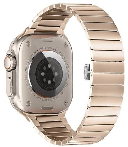 VeveXiao Cinturino di ricambio in titanio compatibile con Apple Watch Ultra 2 da 49 mm, 46 mm, 45 mm, 44 mm, resistente, leggero, in titanio, per iWatch serie 10, 9, 8, 7, 6, 5, 4, SE (oro)