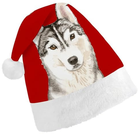 Weihnachtsmannmütze mit Husky-Aufdruck, Weihnachtsmütze für Damen und Herren, Weihnachtsmütze für Erwachsene, Geschenk für Hundeliebhaber, Weihnachtsmütze mit Husky-Hund, Weihnachtsparty-Mütze, Kopfbe