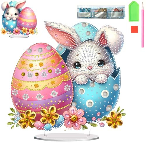 Starnearby DIY Diamond Painting Ostern Deko, Ostern Malerei Ostereier Tischdeko, Diamant Painting Kaninchen, Diamant Malerei Frühling Ornamente Festliches Geschenk Ostern (Hase A)