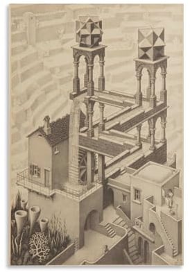M.C. Escher Wasserfall-Wandkunst-Poster, 2 Leinwand-Kunstdrucke, Poster, Foto, Gemälde, Poster, Raumdekoration, 30 x 45 cm