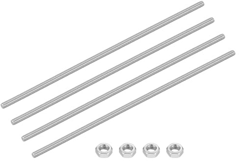 sourcing map M5-0,8 x 250 mm Vollgewindestangen, Gewindestangen mit Muttern, 304 Edelstahl, lange Gewindeschrauben, Hardware für U-Bolzen, Anker, Klemmen, Aufhänger, Silber, 4 Stück