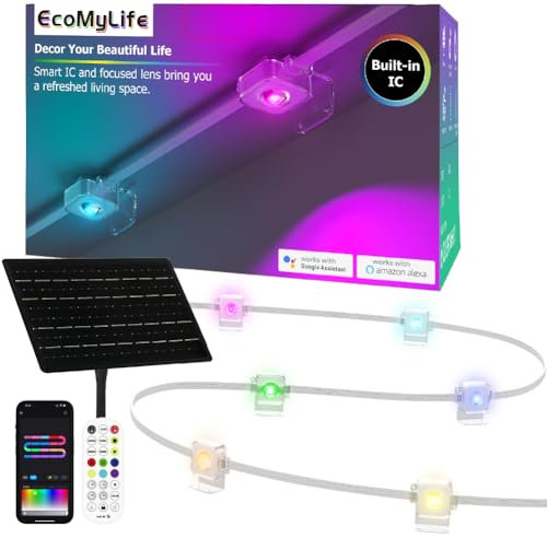 15m Solar Permanent Outdoor Light, Smart RGB Plus IC Außenleuchten für Haus, App/Fernbedienung String Light, Arbeit mit Alexa, IP67 wasserdichter LED-Streifen für Weihnachten alle Feiertagsdekoration