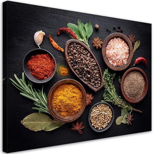 Feeby Leinwandbild - Bilder Wohnzimmer - Gewürze Kräuter für die Küche - 120x80 cm XXL 1tlg - Deko Schlafzimmer - Wanddekoration - Aesthetic - Groß Moderne Bild - Foto auf Leinwand