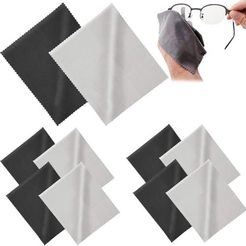 10 PCS Chiffon Lunettes,Tissu de Lunettes de Nettoyage des Lunettes Microfibres,14.5x17.5cm,Essuie Lunettes de Vue,Lingettes lunettes,pour Lentilles, Lunettes, Ecrans, Tablettes,5Gris+5Noir
