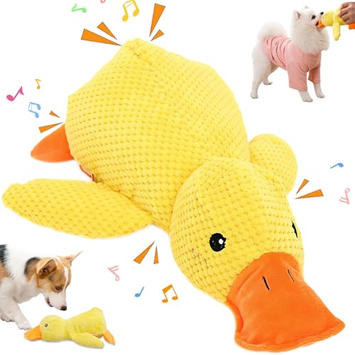 Beojonvy Interaktives Hundespielzeug Unzerstörbar, Anti Stress Ente Hund, Quietschspielzeug Hund Kuscheltier, Ente für Hunde, Dog Toys für Kleine, Mittlere, Große Hunde-Gelbe M