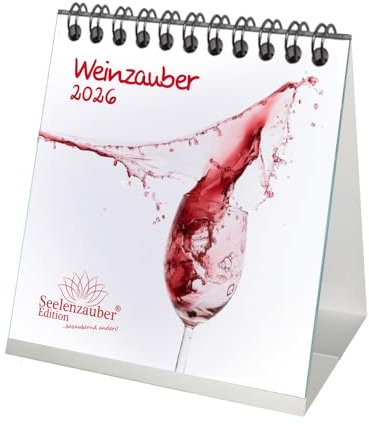 Weinzauber Tischkalender 10cm x 10cm für 2026 Wein und Weinberge - Geschenkset Inhalt: 1x Kalender, 1x Weihnachtsanhänger (insgesamt 2 Teile)