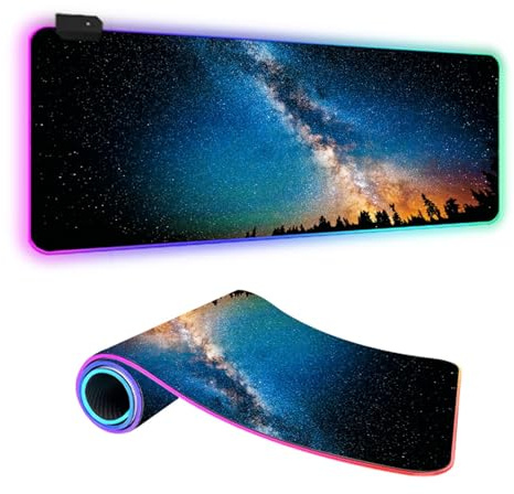 Mateju Verdicken RGB Mousepad, rutschfeste Gummibasis Mauspad, Mousepad XXL/XL/l 14 Beleuchtungs Modi und 7 LED Farben, Gaming Mauspad mit Vernähte Kanten (Dunkelblau,800x300x4mm)