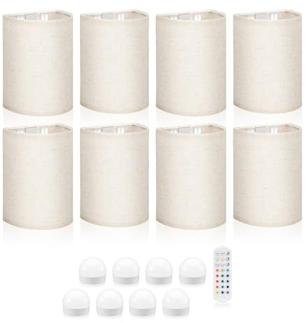 Omniance Palazzo Wiederaufladbare Wandleuchten Achterpack, 8 Lichtquellen | Kabellos dimmbar Farbwechsel, zeitloser Stoffschirm, ohne Verkabelung, USB C, für Schlafzimmer und Flur