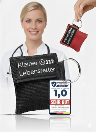 Premium Beatmungsmaske – 10er Set CPR Face Shield einzeln verpackt - Beatmungstuch Schlüsselanhänger für eine sichere Beatmung – Life Key mit Rückschlagventil inkl. Anleitung (Schwarz)