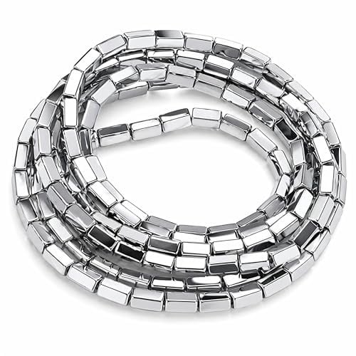 Perlin Hämatitperlen Silber 4 mm x 2 mm Rechteck Zylinder 90 Stück Nicht magnetisch Edelstein Perlen Spacer für Armband Kette Schmuck selber machen DIY