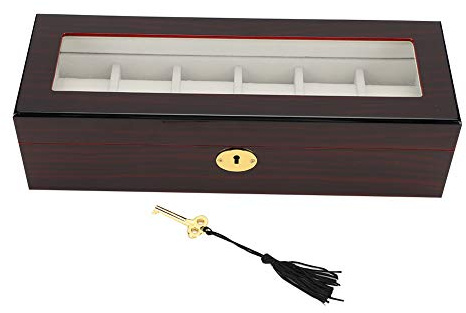 WXCHISU Scatola Porta Orologi con Chiave, Vetrina in Legno a 6 Griglie per Collezionisti, Organizzatore Sicuro per Orologi di Lusso, Protezione Durevole per Orologi, Ideale per