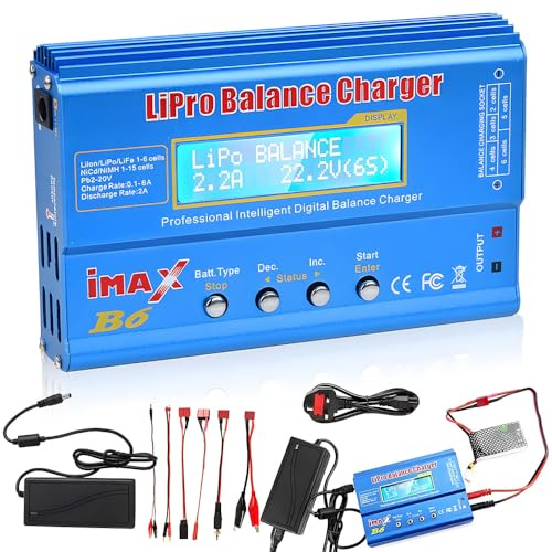 SKJJM Lipo Battery Charger, 80W 6A Multi-functional Intelligent Charger, RC Battery Charger with Power Cord, B6 Mini Professional Balance Charger for Li-ion, NiMh, Li-Fe, NiCd, Pb