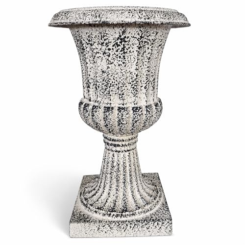 Ceracor Ceramicas Maceta Artesanal Copa - Macetero Decorativo Blanco Envejecido | 35x35x70 cm | Pintada a Mano | Estilo Clásico Vintage | Ideal Interior y Exterior | Decoración Elegante