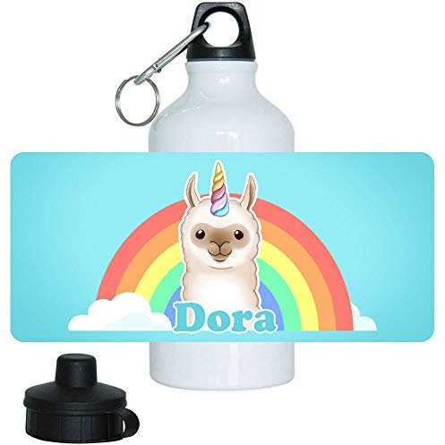 Eurofoto Trinkflasche mit Namen Dora und Motiv mit Lama-Einhorn für Mädchen | Motiv-Trinkflasche | Kinder-Aluflasche