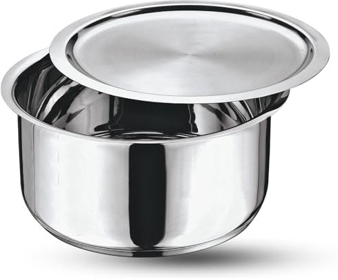 Vinod Stainless Steel Tope 20cm, 3L with Lid | 304 Grade Steel | Induction Base Cookware for Milk, Water, Soups, Boiling – Silver