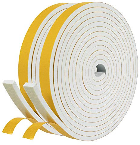 fowong Draft Excluder Tape for Doors, 2 Rolls 12 mm(W) x 6 mm(T) x 4M (L) Weather Stripping, Draught Excluder Seal Strip for Window, Closed Cell Self Adhesive Weather Seal Strip, Total 8M Long, White