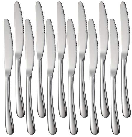 SUNSENGEUR Dessert Knives,18/10 Heavy-Duty Stainless Steel Cake Knife Set of 12 for Commercial Kitchen Oval-Shaped- Great For BBQ Weddings - Dinners - Parties All Homes & Kitchens (Silver)