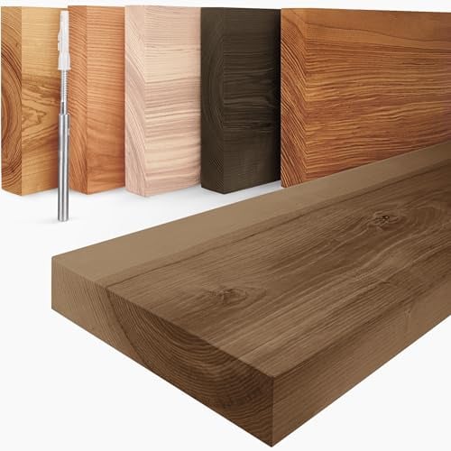 LAMO Manufaktur Schweberegal Holz mit unsichtbarer Befestigung | Wand Regal 70 cm breit für Wohnzimmer, Küche, Arbeitszimmer | Farbe: Nussbaum, Kante: gerade | Massivholz, modernes Design