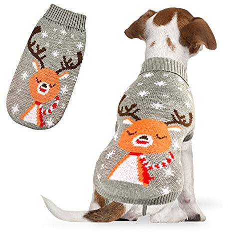 Hundepullover,Haustier Hund Katze Pullover,Hundekostüm Weihnachten Kleine Hunde,Strickpullover für Hunde,Hundekostüm Weihnachten,Rentier,Winter,Ideal für Welpe,Katze,Hund,Weihnachten (grau, XL)