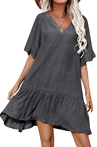 Aoulaydo Damen Badeanzug Coverups Sexy V-Ausschnitt Badeanzug Cover Ups Casual Loose Cover Up für Bademode, dunkelgrau, XX-Large