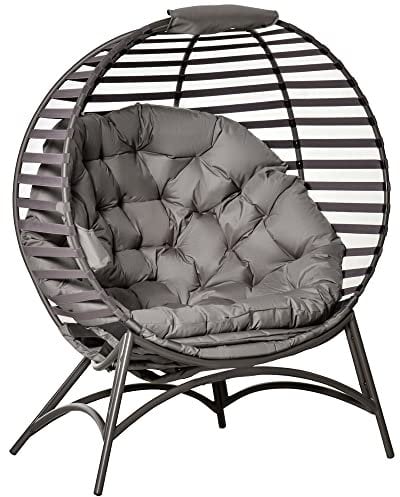 Outsunny Papasansessel Gartenstuhl 2Korb-Stuhl mit Kissen oval Loungesessel Korb faltbar Balkon Terrasse Outdoor/Indoor Sandbraun Stahl 118 x 75 x 139 cm