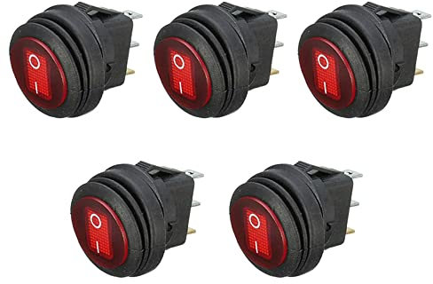 ETOPARS 5 Pezzi 12V 20A Interruttore A Bilanciere Rotondo per Auto Indicatore Luminoso a LED Rosso Interruttore a levetta Impermeabile Rotondi Pulsante 3 Pin ON off