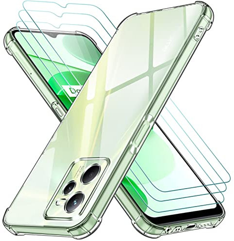 ivoler Klar Hülle für Realme C35 / Realme Narzo 50A Prime mit 3 Stück Panzer Schutz Glas, Dünne Weiche TPU Silikon Transparent Stoßfest Schutzhülle Durchsichtige Kratzfest Handyhülle Case Cover