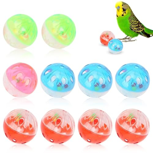Vogelbälle mit Glöckchen, 10 Stück 4cm/1,6 Zoll Vogelspielzeug Plastikbälle Kauspielzeug Pet Bite Jingle Ball Kauball Papageien Beißball für Vögel Wellensittiche Kätzchen Haustiere Hamster Katzen