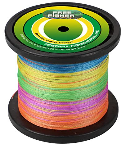 LSERVER Filo Trecciato da Pesca 1000m 4/8 Fili Sensibile Resistente All'usura Lenza PE Forte Tensione Linea Forza Nodulare Elevata Mare Pesca Lenza 4-68kg, Colorato (4 intrecciato), 5.0# (0.37mm/23kg)