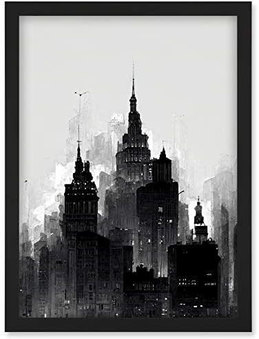 Doppelganger33 LTD Skyscraper Cityscape Charcoal Illustration Black White Artwork Framed Wall Art Print A4