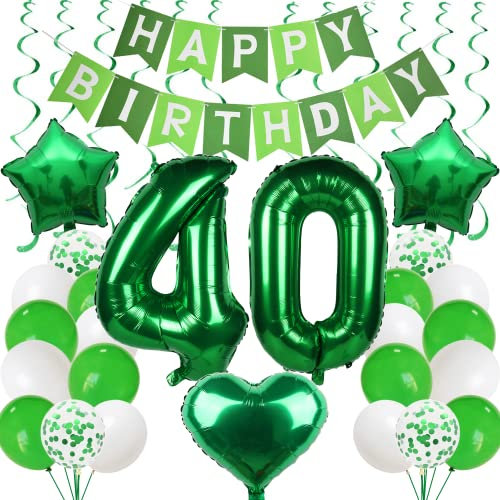 40 Luftballon Geburtstag Männer Frauen Grün - 40 Jahre Dekoration Party - Ballons für Mann und Frau