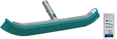 BAYROL Brosse PAROI Murale 50CM INCURVÉE avec Poils en Caoutchouc | en ABS et Aluminium - Brosse pour piscines Liner ou Coque - Accessoire - Entretien de la Piscine + 10 Tests HPS OFFERTS 6 en 1