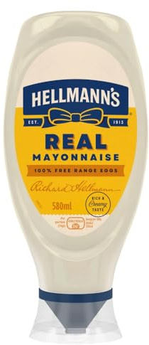 Hellmann's Real Mayonnaise Condiment Squeeze Bottle for Burgers, Sandwiches and Salads 580 ml
