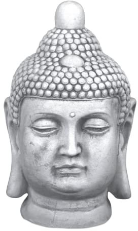 gartendekoparadies.de Buddha Büste, Steinfigur, H. 49 cm, 38 kg, Grau, frostsicher aus Steinguss für Außenbereich