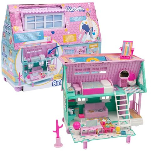 Amicicci Nuova Casa, Casa da Gioco Portatile con Soggiorno, Bagno, Camera, Giardino e Solarium, Giochi Bambini 3 Anni, Ideale Come Gameset per gli Amicicci, con Pratica Maniglia Trolley