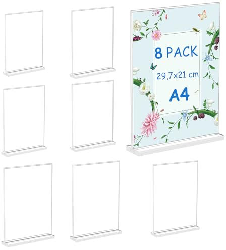 AKOLAFE 8 Stück Tischaufsteller A4 Acryl Aufsteller A4 Transparent T-Ständer A4 Aufsteller Klar Acryl Thekenaufsteller Menükarten für Restaurant, Fotos, Büro, Cafe, Shop