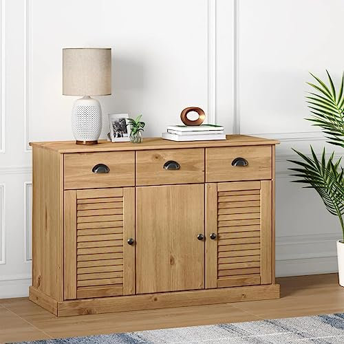 Hommdiy Sideboard mit Schubladen VIGO Kommode Highboard mit 3 Schubladen und 3 Türen Mexiko Stil 113x40x75 cm Massivholz Kiefer Braun