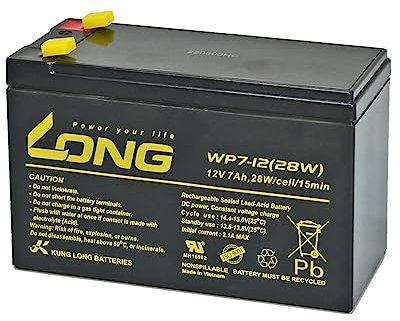 Kung Long - Batteria al piombo WP7-12 (28 W) con attacco Faston da 6,3 mm, 12 V/7 Ah