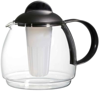 Home4You Teekanne - Transparent - Schwarz - Glas - 1,8 Liter - mit Siebeinsatz