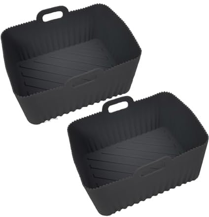 Airfryer Silikonform für Ninja Foodi Max AF400EU AF451EU 9,5L, AF500EU 10,4L, 2PCS Upgrade Großformat Silikon Backform anstelle Backpapier, Heißluftfritteuse Zubehör für Dual Zone Air Fryer (Schwarz)