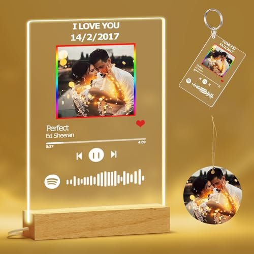Personalisierte Geschenke für Männer und Frauen, Spotify-Plakette – buntes Liedschild 20,3 x 25,4 cm mit Sockel, personalisiertes Spotify-Glas-Album-Cover, Geburtstags-Abschlussgeschenke für Freund,